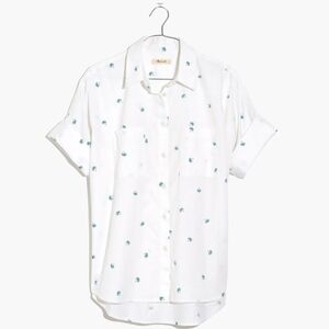 Madewell White Shirt with Palm Design Short Sleeve Button Down Size Medium